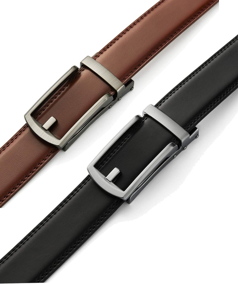 CHAOREN Men's 2 Pack Ratchet Dress Belt, 1 1/4" Black/Cognac Leather, 32" to 38" Waist Adjustable - Image 4
